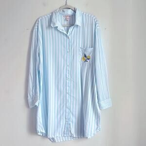 Victoria’s Secret lemon embroidered striped long line button up pajama shirt L